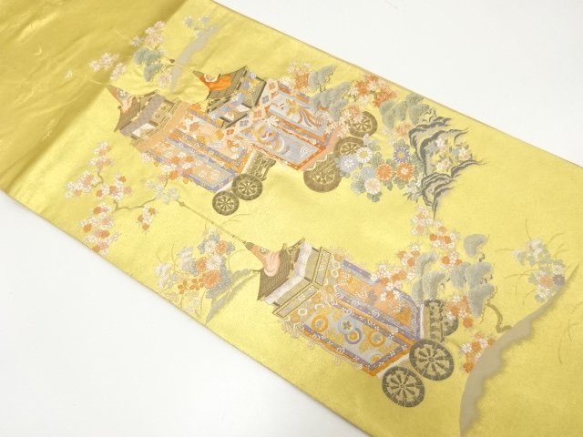 JAPANESE FUKURO OBI / GOLD FOIL / WOVEN FLORAL PLANTS